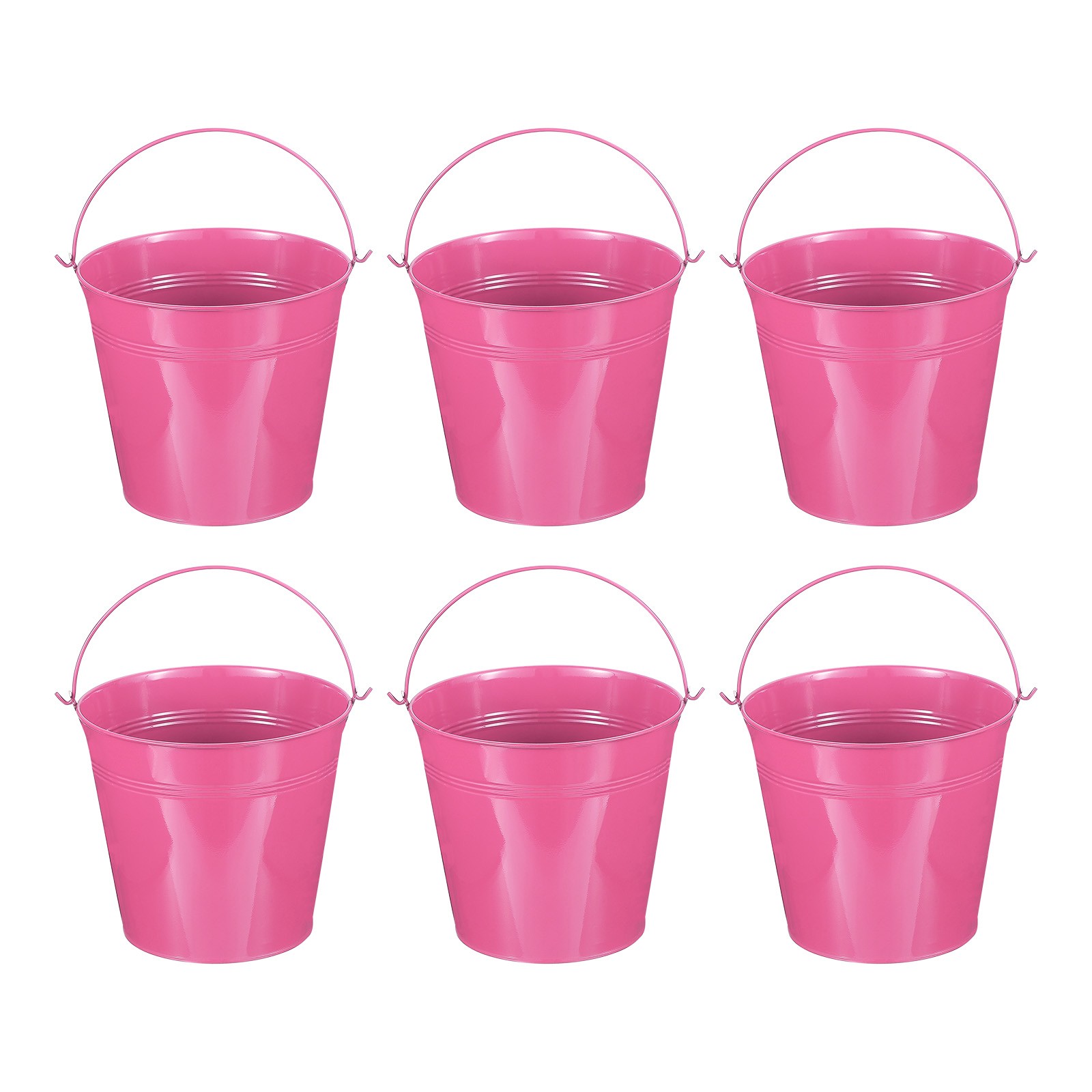 Para 6 Pcs Cubo Metal Pequeño 7"x6.2" con Asa Mini Galvanizado Rojo Rosa