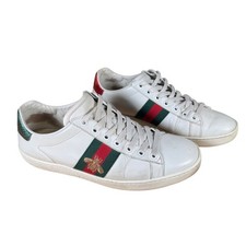 Zapatillas Gucci Bee Bordadas As Cuero Blanco Parte Superior Baja Zapato Talla 38.5