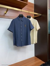 Brunello Cucinelli Classic Men's Short-Sleeve Navy Shirt with Collar