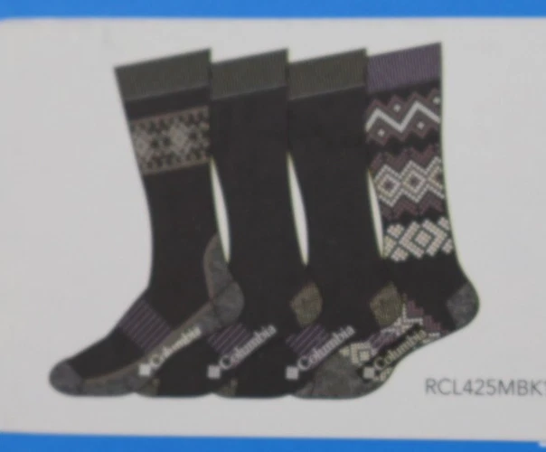 Columbia Mens 4 Pairs Crew Socks Gift Box Set Black Gray Logo Aztec