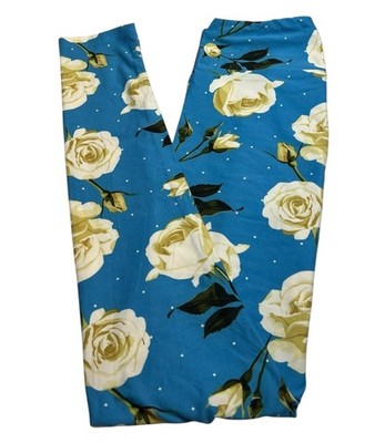LuLaRoe Leggings OS One Size BLUE CREAM Colorful Flower ROSE Polka Dot Casual