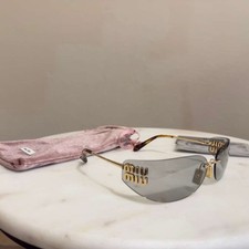 Miu Miu MU A51S 5AK50K Unisex Rectangle Sunglasses in Gold with Gray Lens 100 UV
