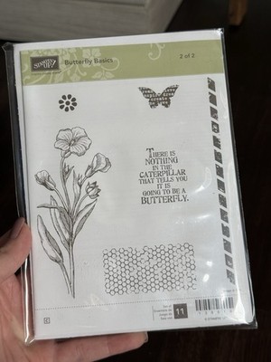 Stampin Up Butterfly Basics Stamp Set 2 of 2 Flowers Honeycomb Border Saying