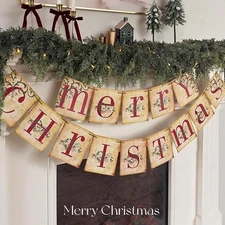 Christmas Decorations - Vintage Merry Christmas Banner - Retro Nostalgic