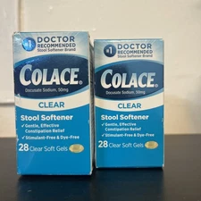 Colace Docusate Sodium Clear Stool Softener 50mg 28 Softgels, Exp 04/2026