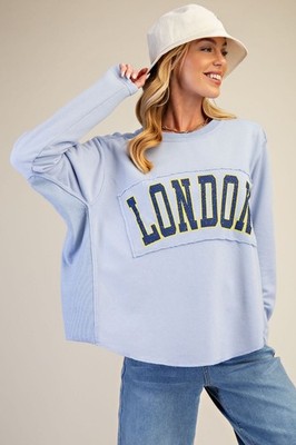 Easel Women's Mineral Washed London Graphic Oversized Top in Blue