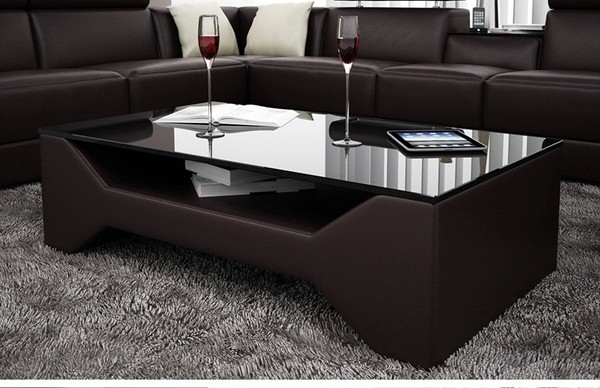 Klassischer Luxus Designer Couchtisch Sofa Wohnzimmer Tisch Leder Tische Glas-image