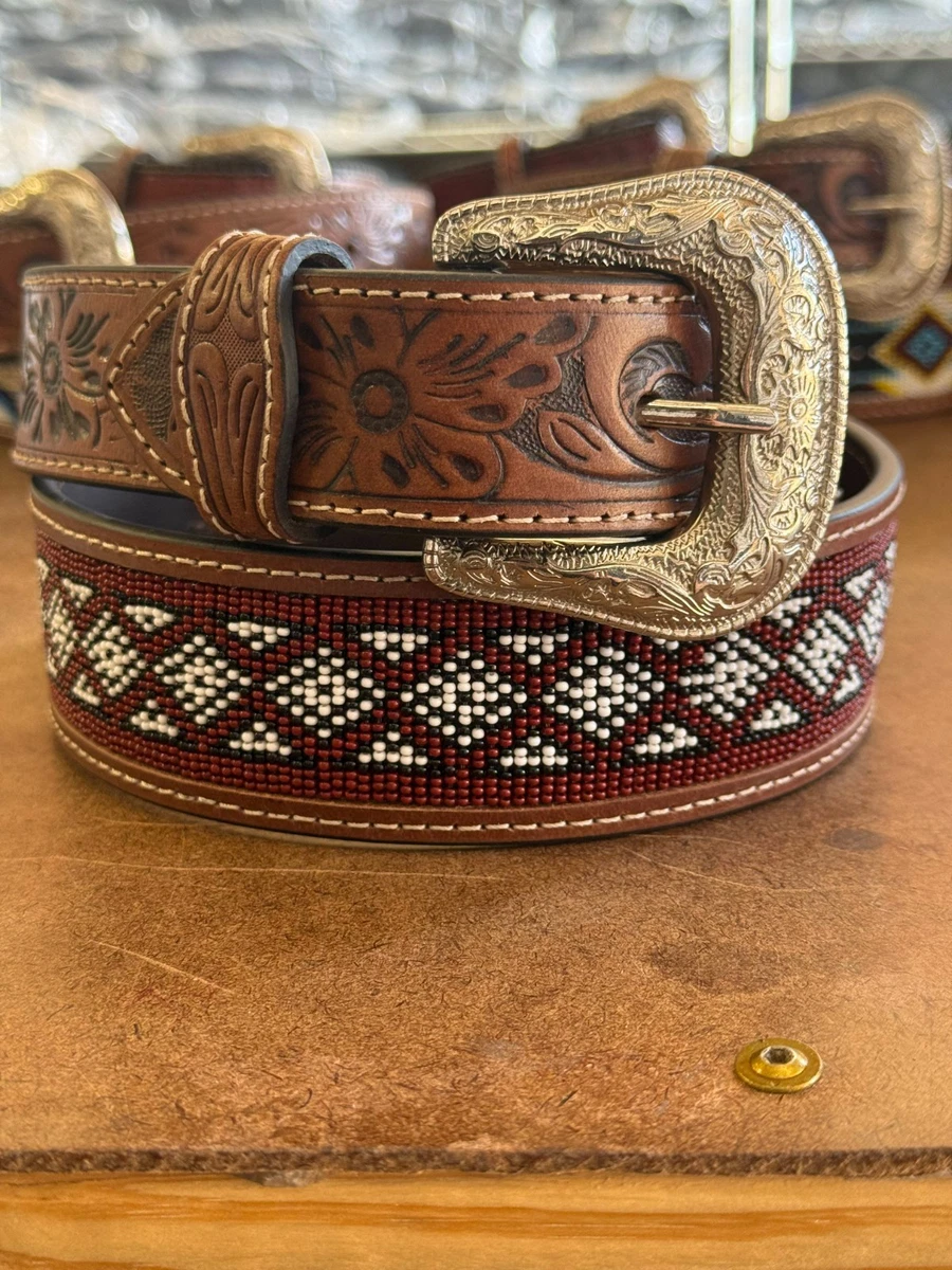 Brown Silver Ornate Slide Bead Leather Belt 34/85 BEADED BELT BROWN | Twisted X Belt (XIBB-103) – Botas Rojero main image 3