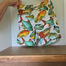 Gap Kids Size 4/5 Multicolor Fish Print Swim Shorts Drawstring Elastic Waist