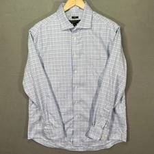 Pronto Uomo Slim Fit Dress Shirt Mens 17 34/35 Blue Plaid Non Iron Button Up