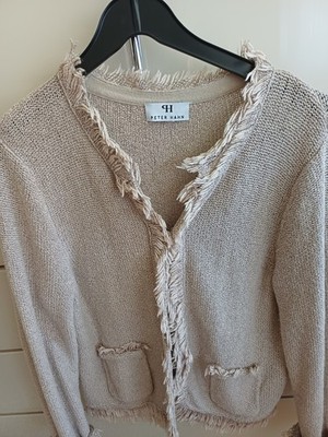 Peter Hahn Strickjacke Damen Cardigan Gr. EU 38/40 Beige mit Fransen,