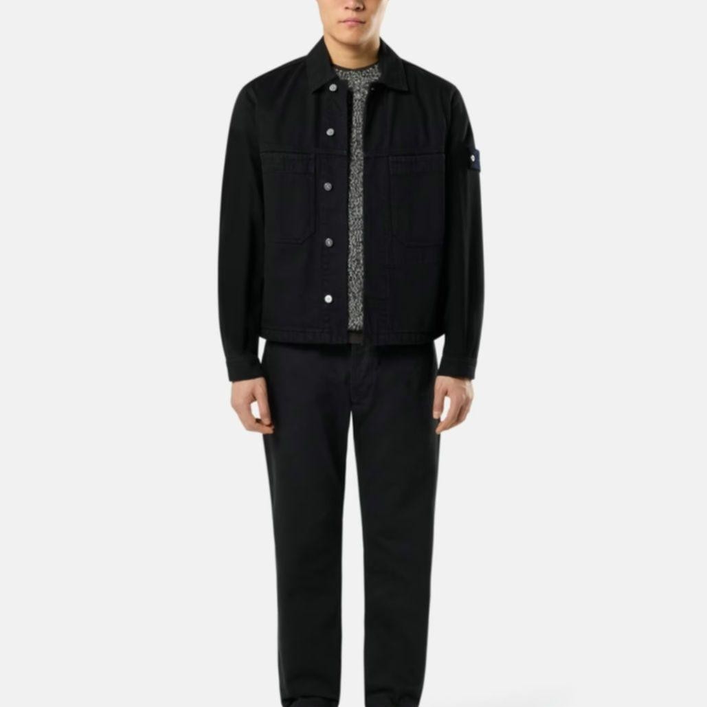 Stone Island XL Black Denim Coach Jacket Water-Resistant 9/10 Near Mint image 3