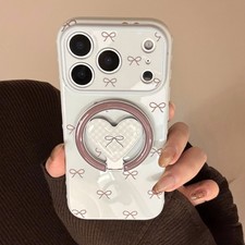 For iPhone 17 Pro Max 16 15 14 13 12 11 Phone Cover Bow Knot Magnetic Bracket