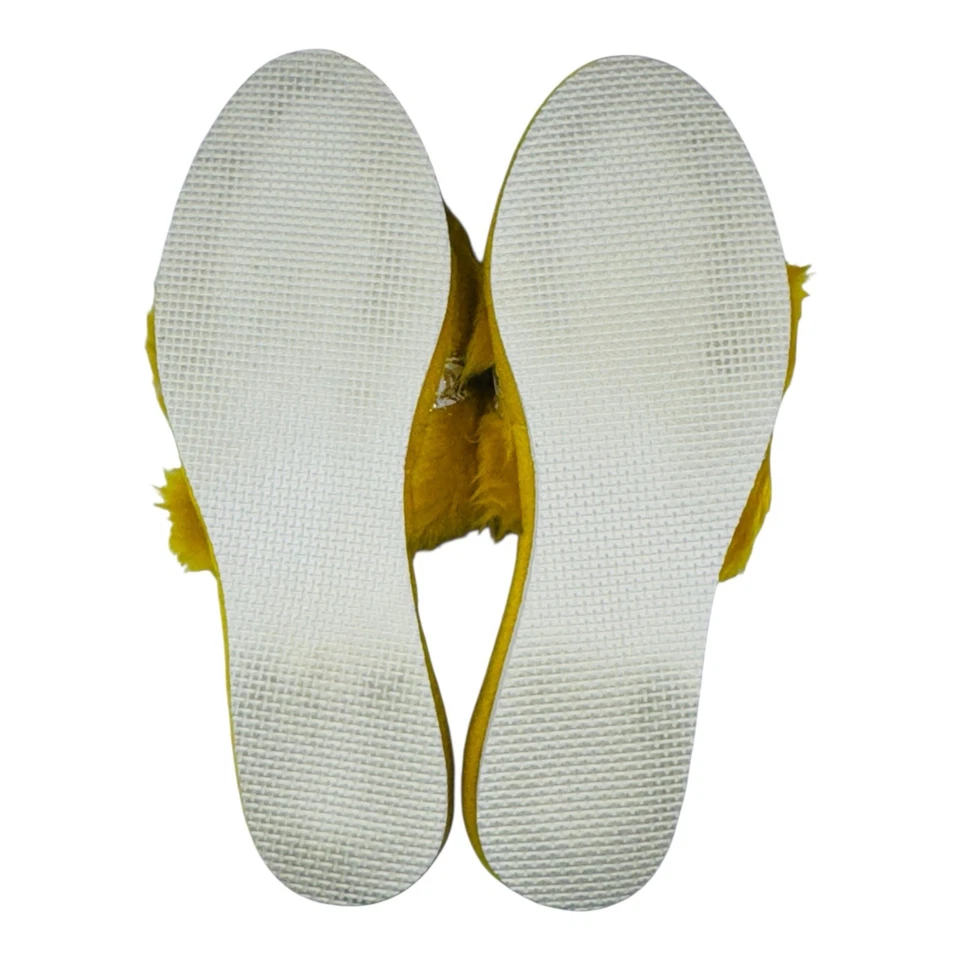Vintage Womens Sleepycore Cozy Yellow Faux Fur House Slippers Indoor Mule Slides - Image 2 of 4