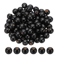 14mm Wooden Beads for Craft Making, 100 Pcs Loose Spacer Beads, Black