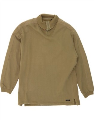 LERROS Mens Zip Neck Sweatshirt Jumper XL Khaki Cotton DB12