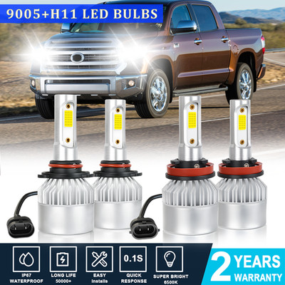 For Toyota Tundra 2007-2013 2-Sides LED Bulbs Headlights Hi/Lo Beam Light 4pcs