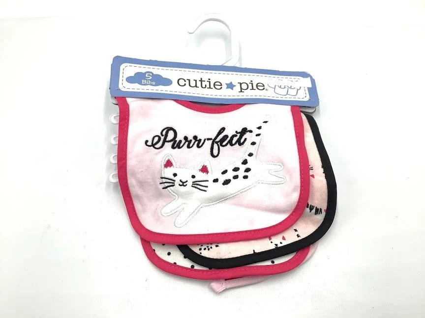 Cutie Pie Bibs 5 Pcs For Baby Girls Purrfect Cat Assorted Colors