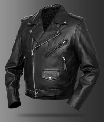 Mans Herren ECHTLEDER BIKERJACKE BRANDO ROCK PUNK