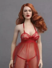 1/6 Sexy Lady Head Sculpt Wine-red Curly Hair for 12" Phicen Female Figure Body