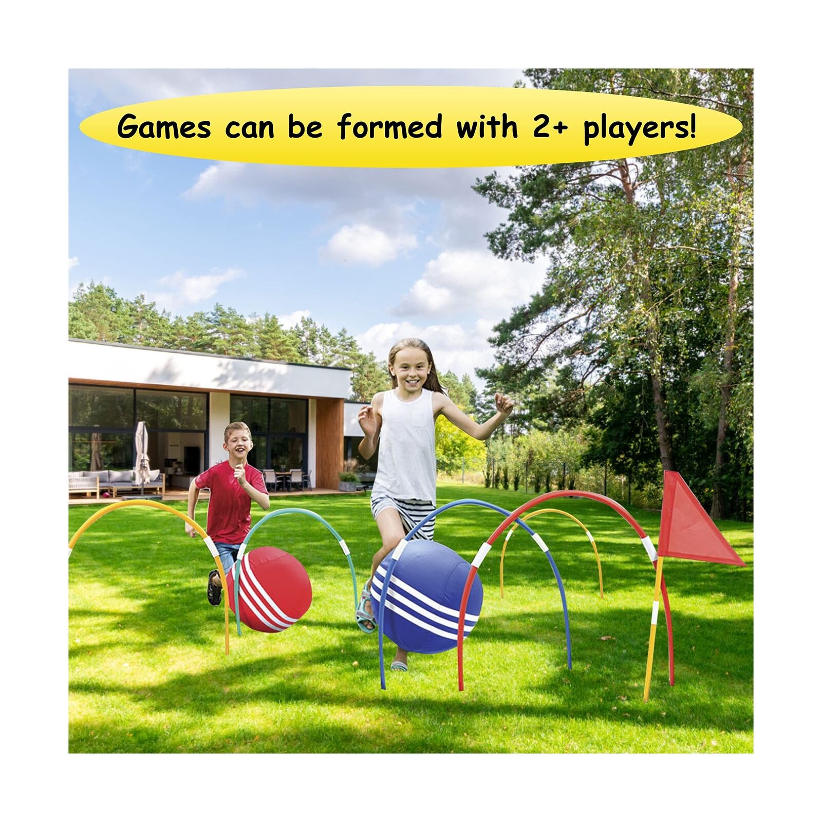 Kovot Giant Kick Croquet Game Set  Includes Inflatable Croquet Balls,  Wickets & Finish Flags 