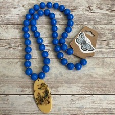 Vintage Blue Beaded Necklace With Pendant NWT Upcycled Handmade Cottagecore