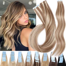 Invisible Tape In Skin Weft Remy Human Hair Extensions Highlight Thick 80PCS