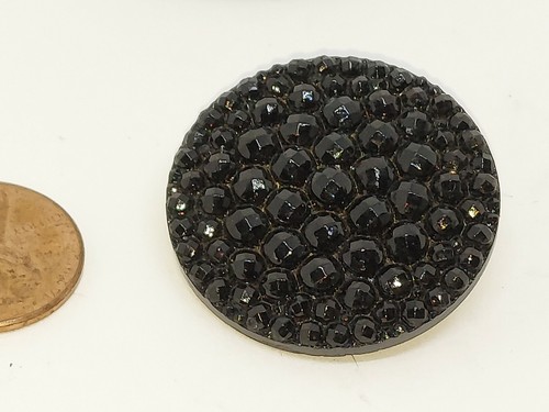 Antique Button...Beautiful Super Sparkly Large Black Glass Round Riveted 1 1/2" - Picture 1 of 3