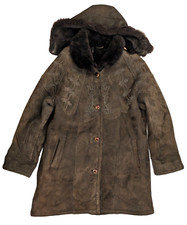 LEATHER CLUB Lammfell Mantel Damen M Braun Wildleder Abnehmbare Kapuze