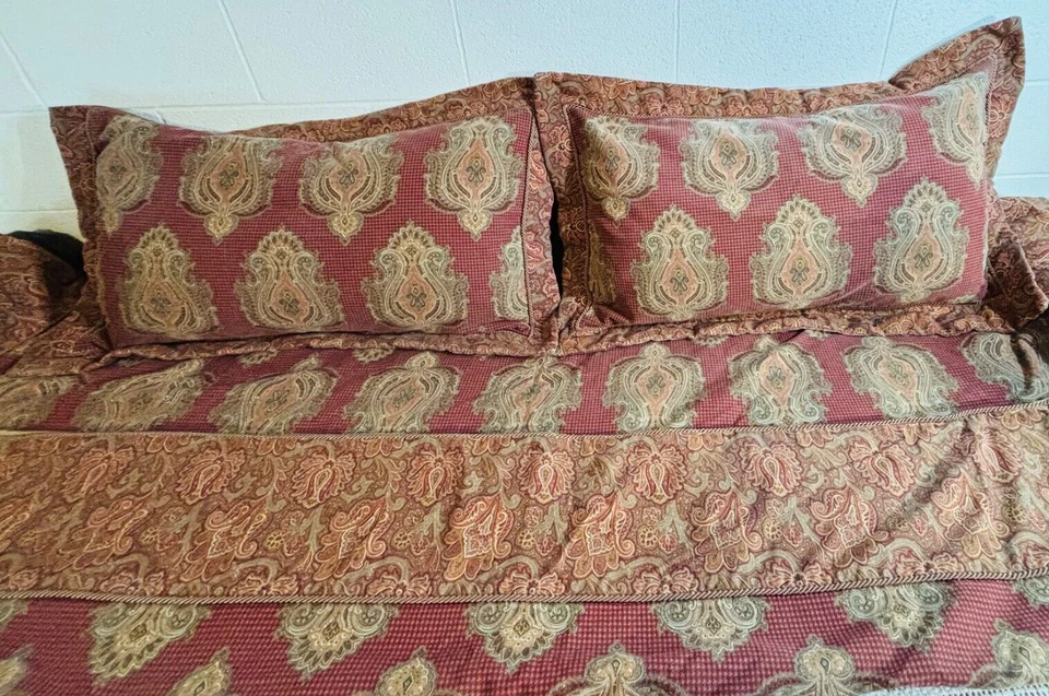 VTG Thomasville Brown Paisley King Duvet Cover Pillow Shams Microsuede Reverse - Image 2 of 4