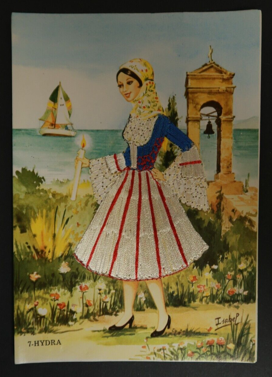 Isabel 7-Hydra G.J. Vestido de tela de postal bordado de colección Boilis Athenes