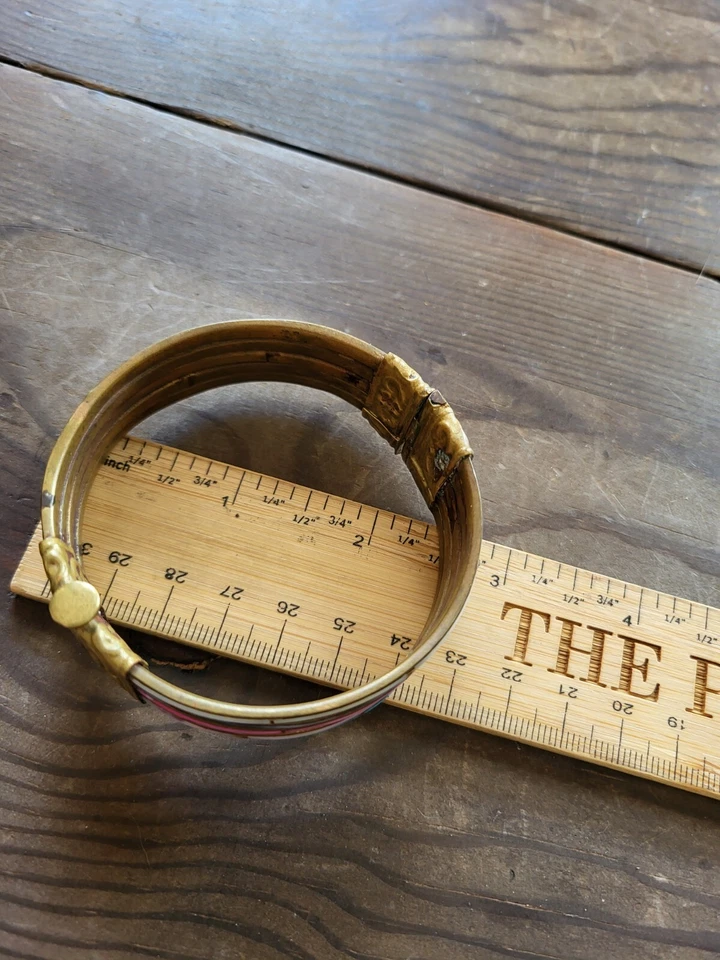 Винтажный перламутровый латунный браслет на петлях с розовыми синими фиолетовыми тонами - Изображение 4 из 4