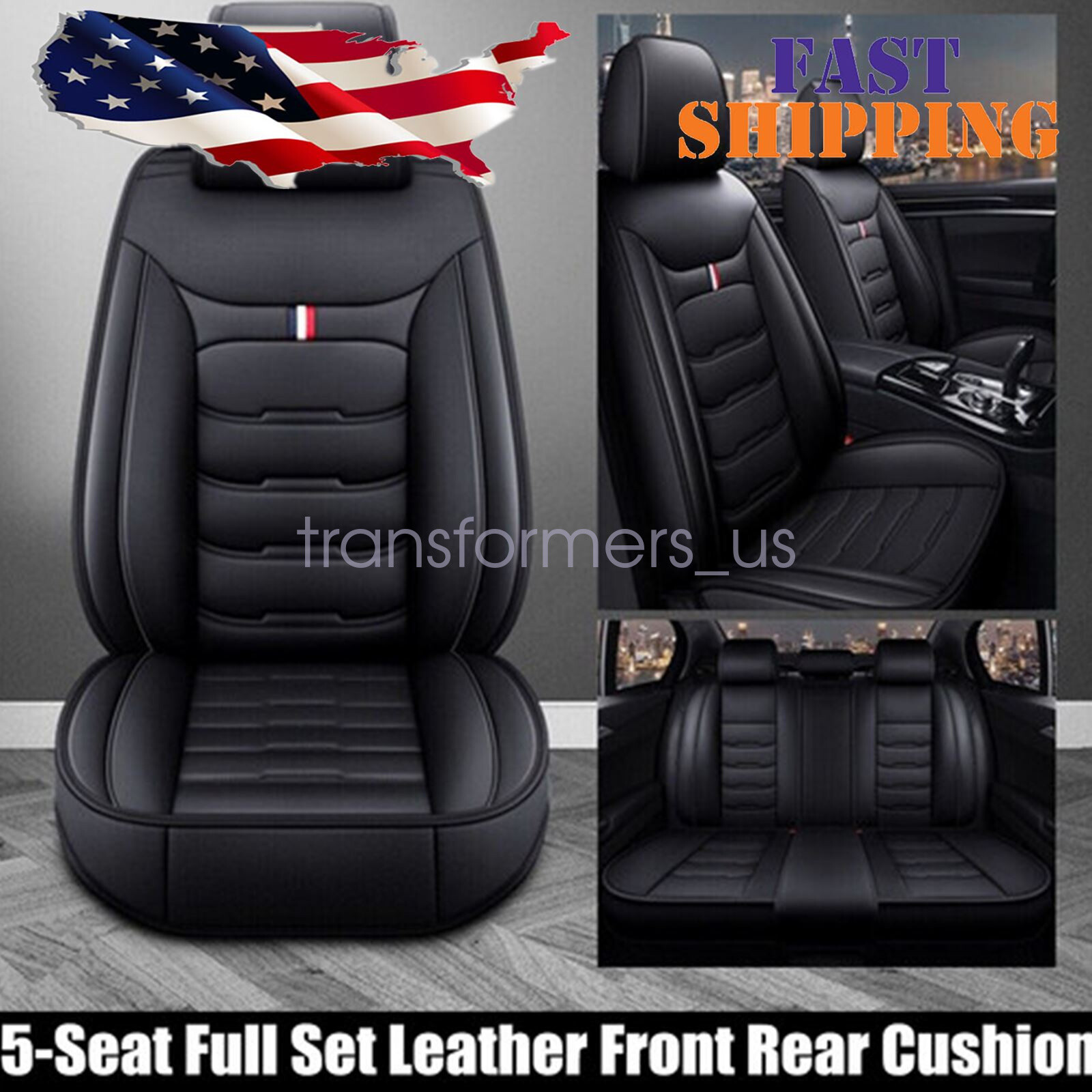 PU Leather Black Front & Rear 5-Sits Protector Seat Cover Fits For Ford Escape