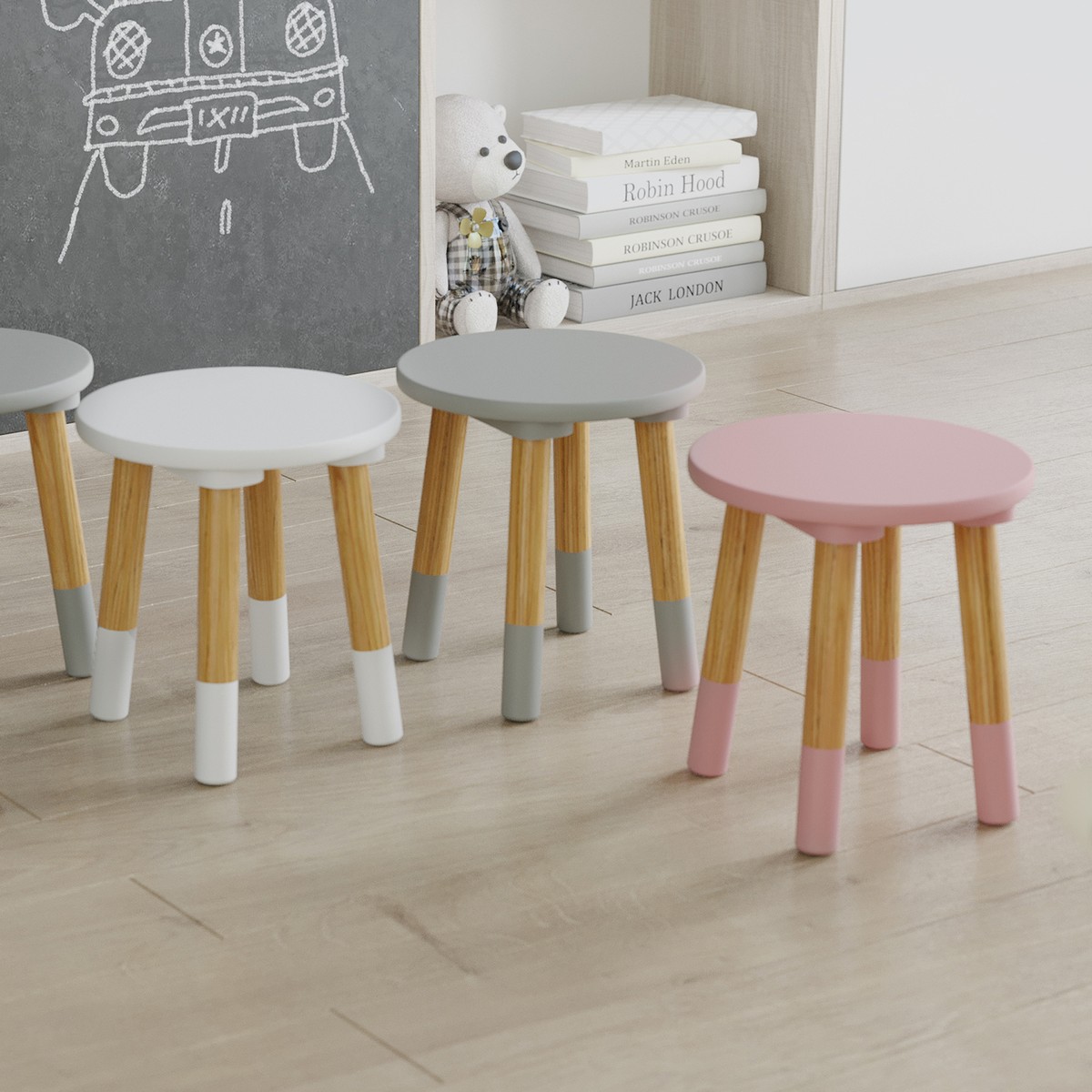 Kids Wooden Stool Seat Round Chair Toddlers Kids Small Children