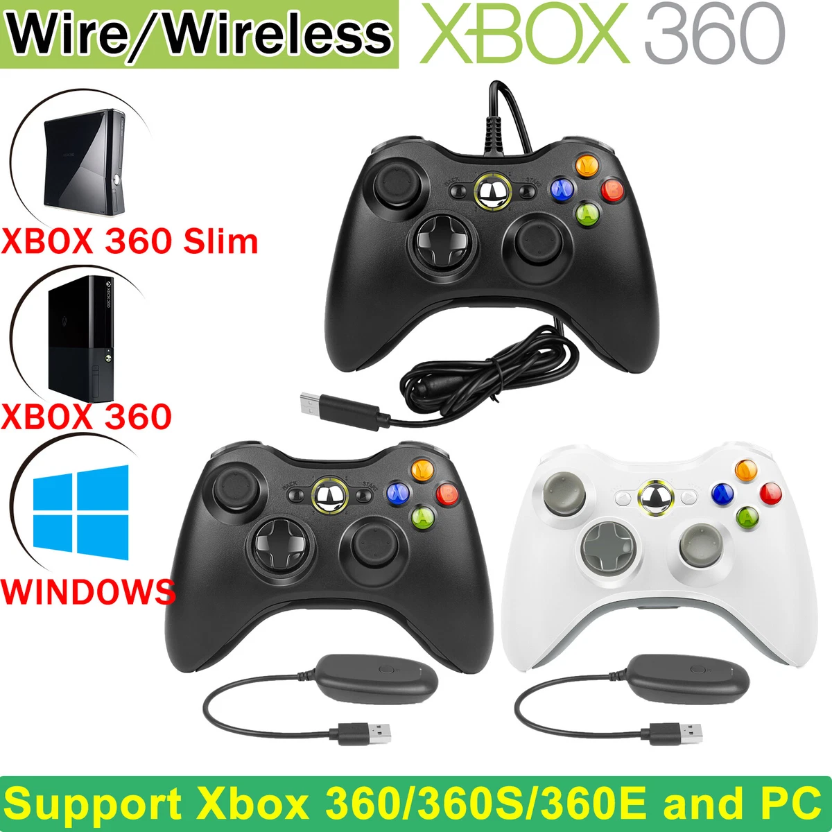 Wired / Wireless Controller for XBOX 360 PC and WINDOWS 7 8 10 11 Gamepad