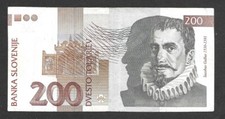 SLOVENIA; 200 TOLAR NOTE / 200 tolarjev year 2001  P-15c circulated , series RV