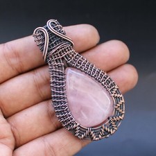 Rose Quartz Gemstone Pendant Copper Wire Wrapped Pendant Jewelry Gifts For Him