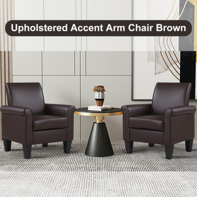 Faux Leather Accent Armchairs Brown Black Upholstered Club Chair for Living Room