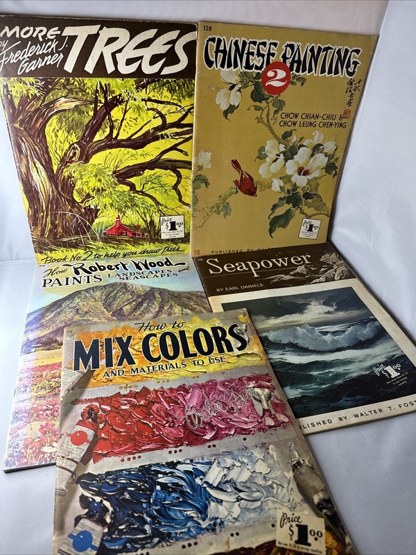 VTG Walter T. Foster ART Books HOW TO DRAW & PAINT Lot of 5, TREES Seascapes