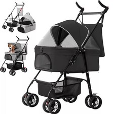 4 Wheel Pet Stroller For Cat Dog Foldable Carrier Strolling Cart Travel Carriage