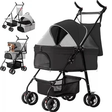 4 Wheel Pet Stroller For Cat Dog Foldable Carrier Strolling Cart Travel Carriage