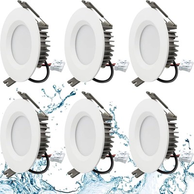 Cool White Recessed LED Ceiling Lights: 700lm, Waterproof IP65 - Set of 6