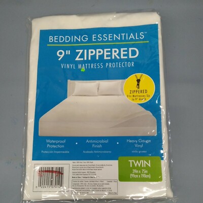 Bedding Essentials 9 inch Zippered Vinyl Mattress Protector White Twin 39x75 in