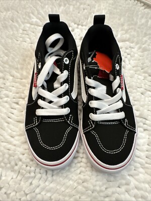 Boy's Vans Little Kid Filmore Skate Shoes Black White Flame Lace Up US Youth 13