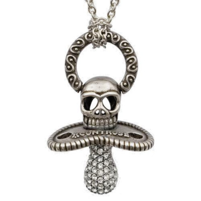 Skull Necklace Pacifier pendant clear Cubic Zirconia by Controse