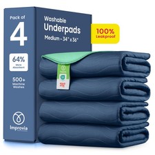 IMPROVIA® Washable Underpads, Heavy Absorbency 34"x36" (Pack of 4), Navy 