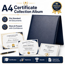 Water-Resistant A4 Certificate Album, Professional Holder for Awards and Diploma