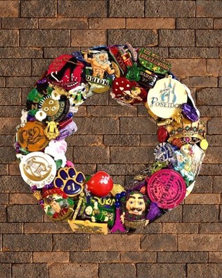OOAK Handmade Mardi Gras Wreath Krewe Parade New Orleans Medallions Signed  18