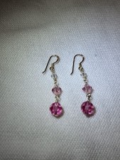 925 Sterling Silver Pink Tone Beaded Dangle Drop Hook Earrings Jewellery