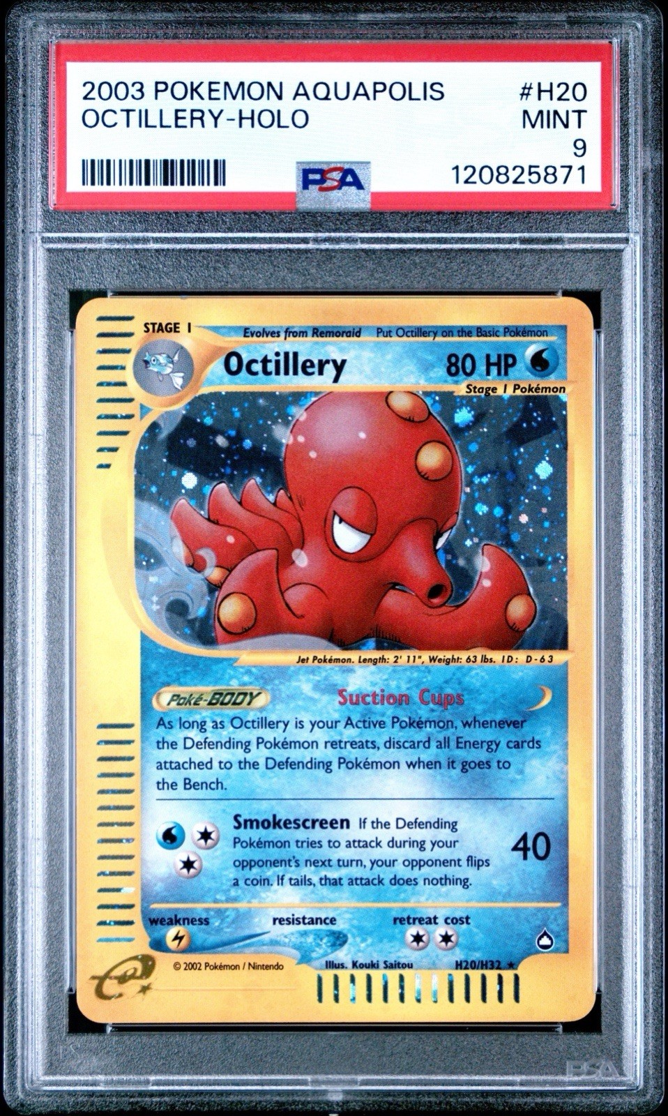 PSA 9 GEM MINT Octillery H20/H32 HOLO RARE Aquapolis Pokemon Card Pop 178